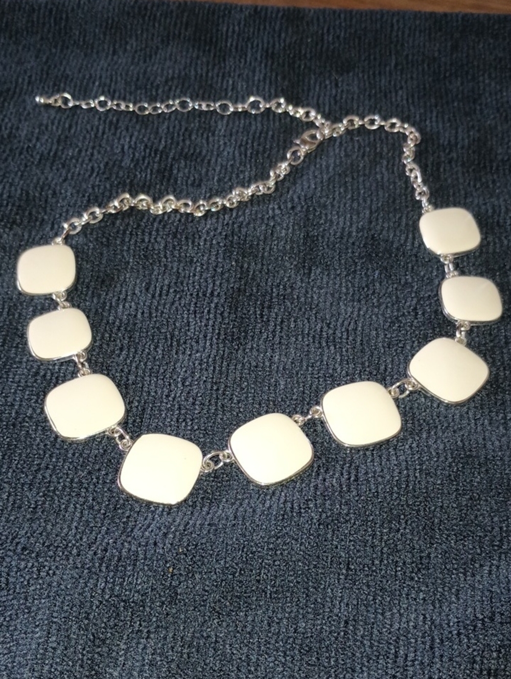 Women's Silver-Tone Necklace with White Enamel Squares